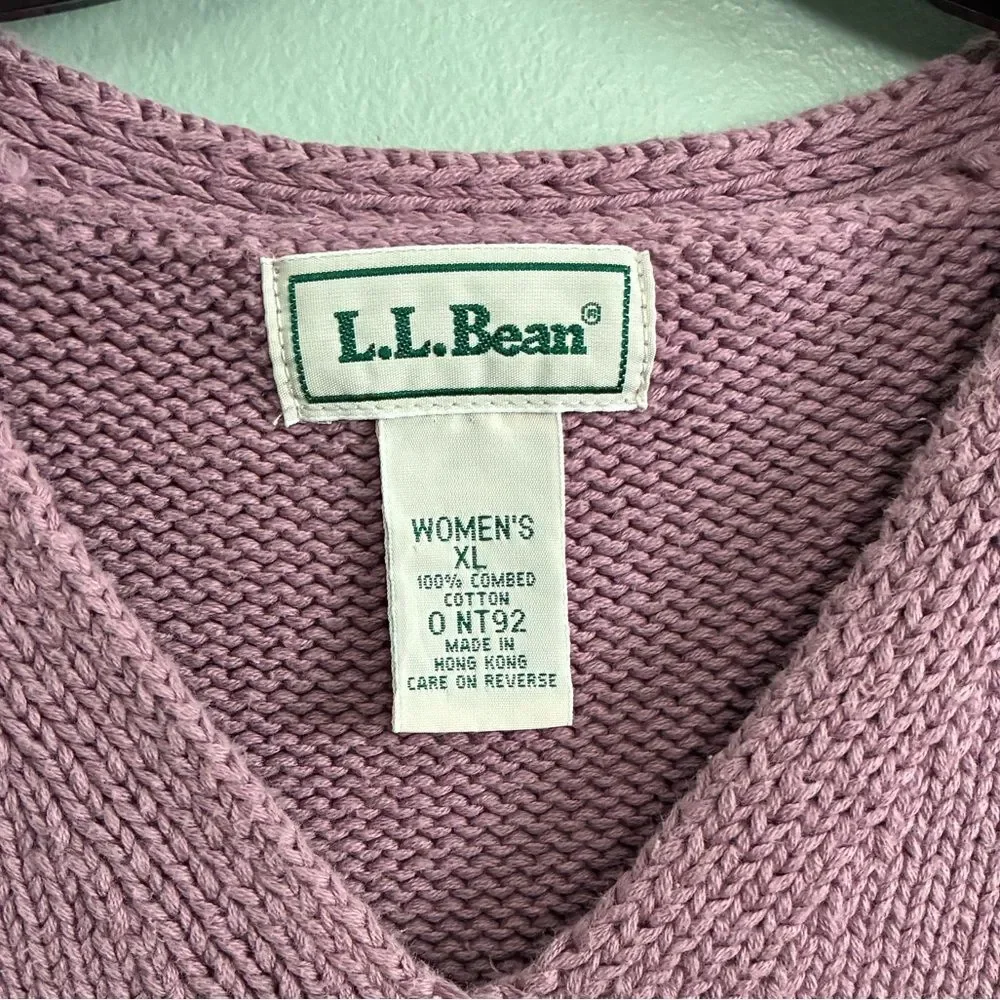 L.L. Bean Lilac Women's V-Neck Cable Knit Long Combed Cotton Sweater SZ XL - Picture 2 of 4
